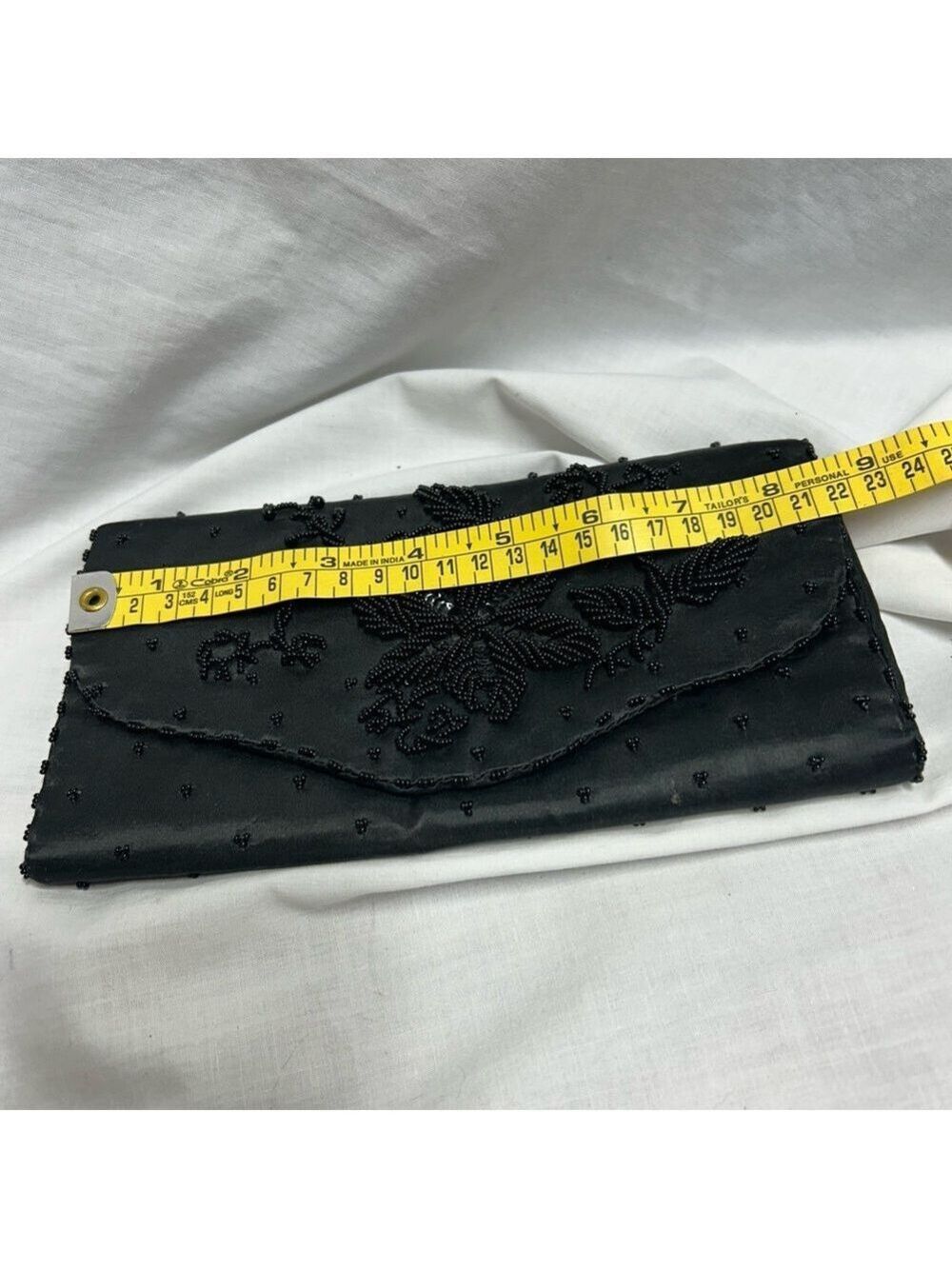 Nice Vintage Art Deco Clutch Black Beaded Sequin Satin Made In Hong Kong - Picture 8 of 9